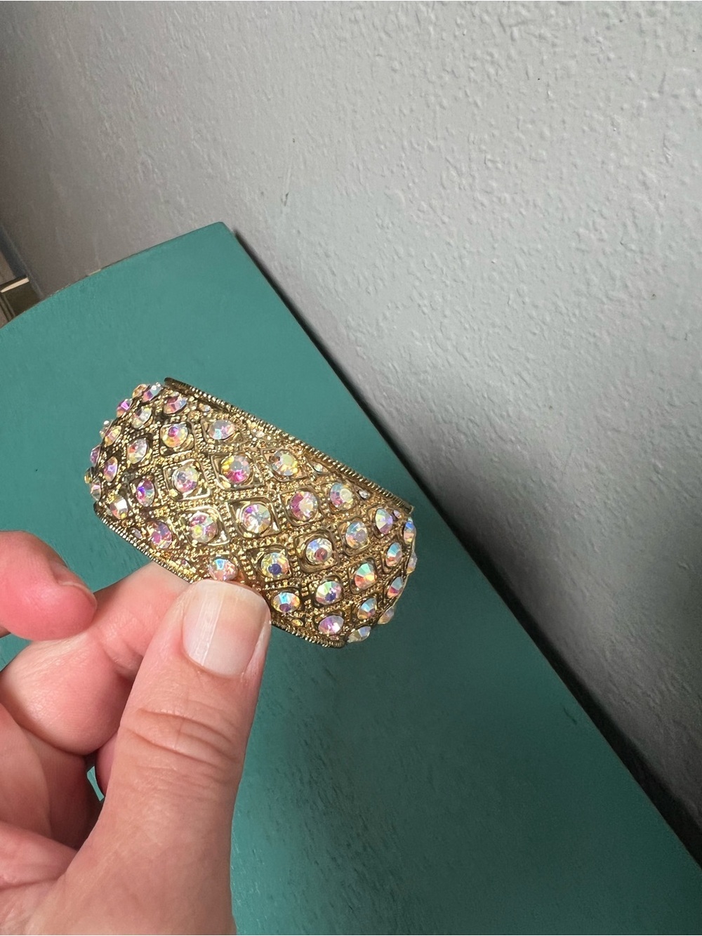 Gold-Tone Ab iridescent Crystal Dome Bracelet - Picture 3 of 7